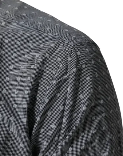 Aglini Gray Polka Dot Cotton Button Down Long Sleeves Shirt In Animal Print