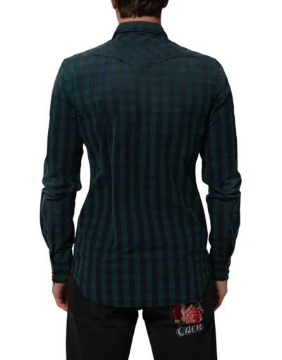 Pre-owned Aglini Green Checkered Cotton Button Down Long Sleeves Men's Shirt ()