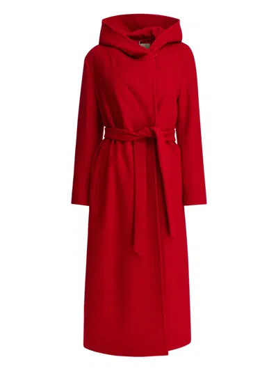 Herno Hooded Belted Double-breasted Coat In Red