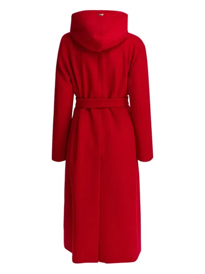 Herno Hooded Belted Double-breasted Coat In Red