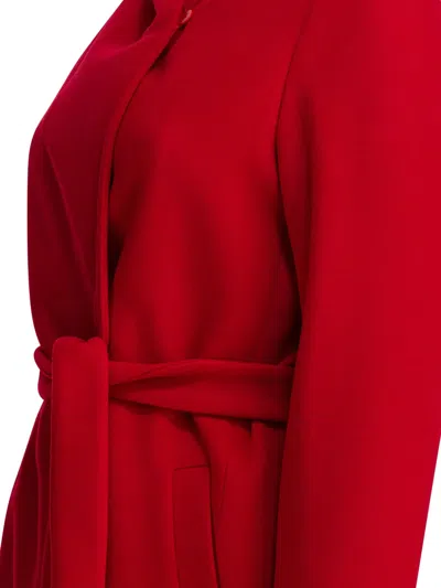 Herno Hooded Belted Double-breasted Coat In Red