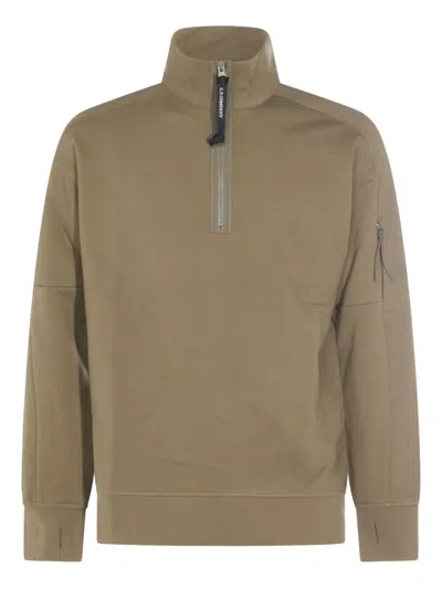 C.p. Company Half Zip Sweatshirt In Brown