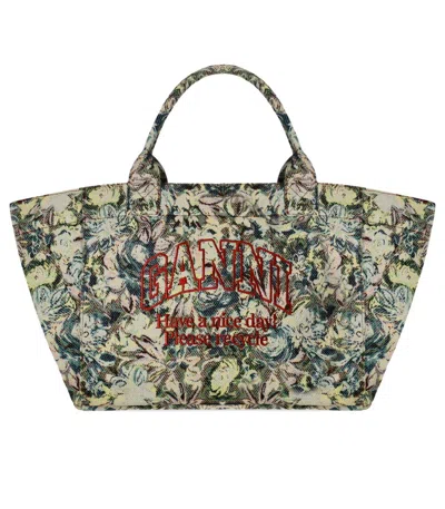 Ganni Jadeite Xxl Reversible Tapestry Shopper Tote Bag In Multi