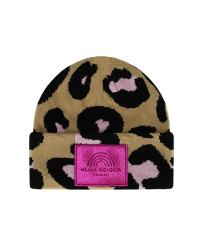 Kurt Geiger Southbank Beige Beanie In Brown