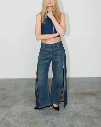 E.l.v Denim Siouxie Wide Leg Zip Jeans In Blue