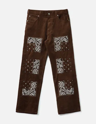 Nòmarhythm Textile Bandana Embroidery Corduroy Pants In Brown