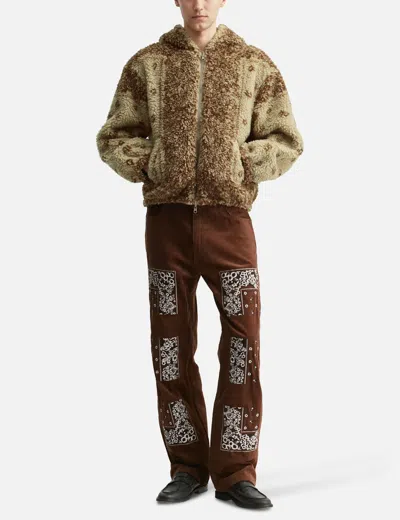 Nòmarhythm Textile Bandana Embroidery Corduroy Pants In Brown