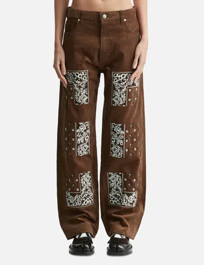 Nòmarhythm Textile Bandana Embroidery Corduroy Pants In Brown