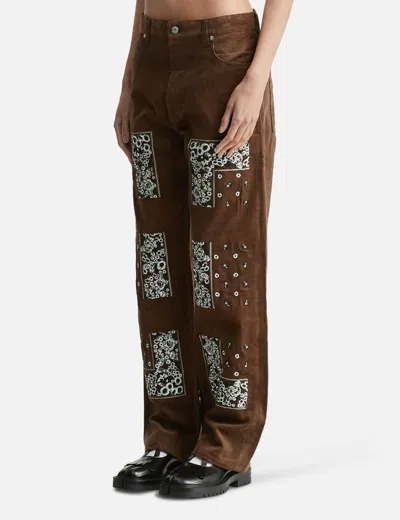 Nòmarhythm Textile Bandana Embroidery Corduroy Pants In Brown