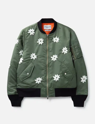 Nòmarhythm Textile Flower Embroidery Flight Jacket In Gray