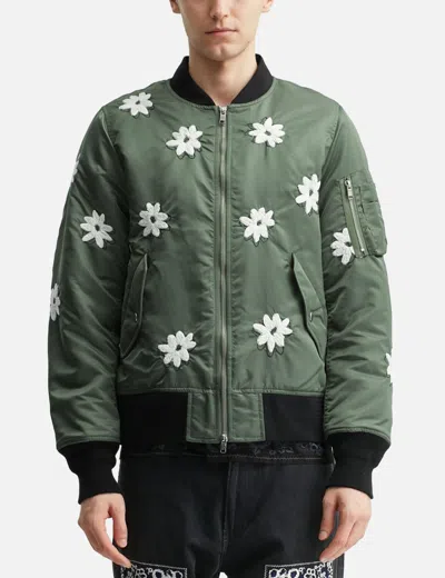 Nòmarhythm Textile Flower Embroidery Flight Jacket In Gray