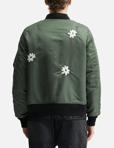 Nòmarhythm Textile Flower Embroidery Flight Jacket In Gray