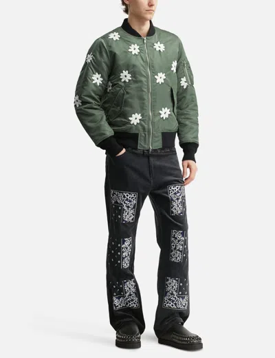 Nòmarhythm Textile Flower Embroidery Flight Jacket In Gray