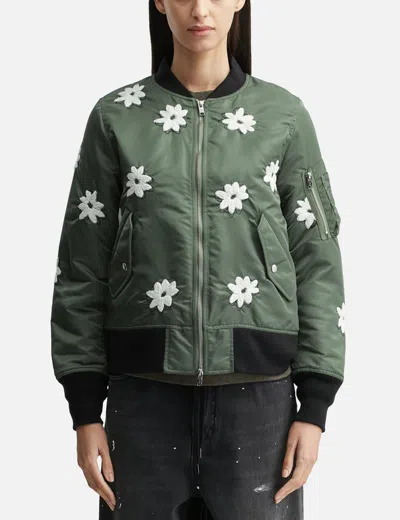Nòmarhythm Textile Flower Embroidery Flight Jacket In Gray