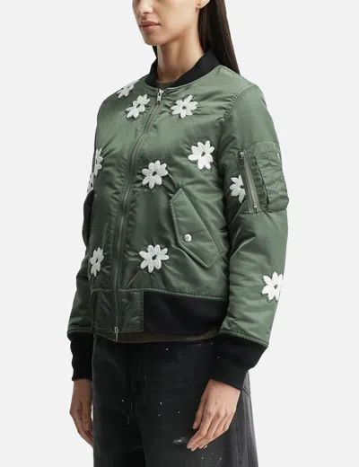 Nòmarhythm Textile Flower Embroidery Flight Jacket In Gray