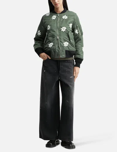 Nòmarhythm Textile Flower Embroidery Flight Jacket In Gray