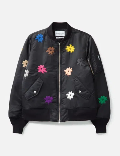 Nòmarhythm Textile Flower Embroidery Flight Jacket In Black