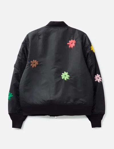 Nòmarhythm Textile Flower Embroidery Flight Jacket In Black