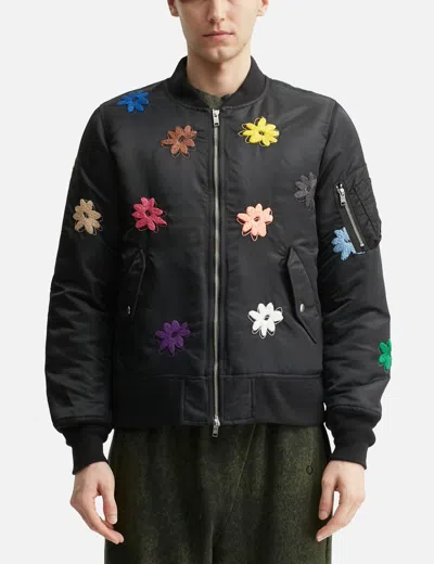 Nòmarhythm Textile Flower Embroidery Flight Jacket In Black