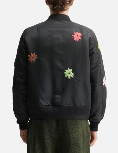 Nòmarhythm Textile Flower Embroidery Flight Jacket In Black