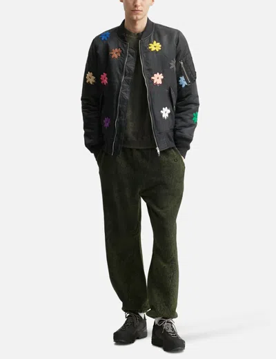 Nòmarhythm Textile Flower Embroidery Flight Jacket In Black
