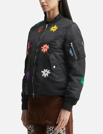 Nòmarhythm Textile Flower Embroidery Flight Jacket In Black