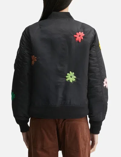 Nòmarhythm Textile Flower Embroidery Flight Jacket In Black