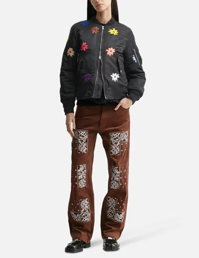 Nòmarhythm Textile Flower Embroidery Flight Jacket In Black