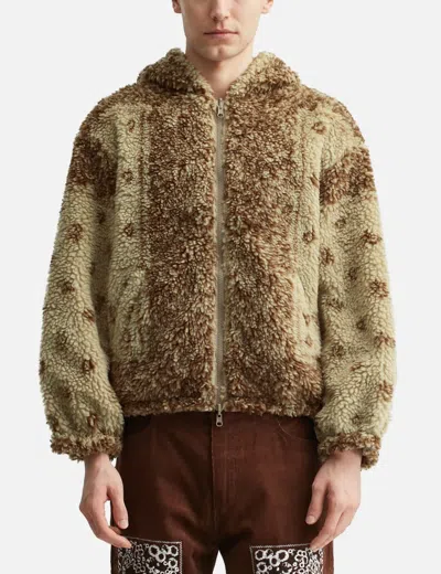 Nòmarhythm Textile Dyg Reversible Sherpa Hoody In Brown