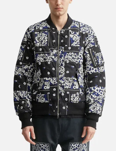 Nòmarhythm Textile Overdyed Patchwork Bandana Flight Jacket In Blue