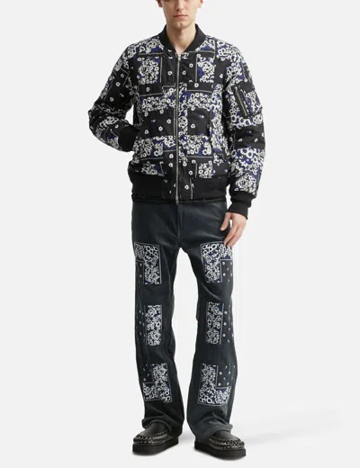 Nòmarhythm Textile Overdyed Patchwork Bandana Flight Jacket In Blue