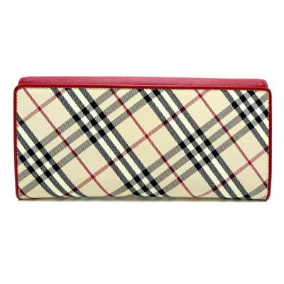 Pre-owned Burberry Beige Red Color Leather Canvas Wallet (tri-fold) () In Multi