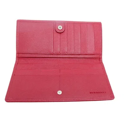 Pre-owned Burberry Beige Red Color Leather Canvas Wallet (tri-fold) () In Multi