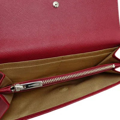 Pre-owned Burberry Beige Red Color Leather Canvas Wallet (tri-fold) () In Multi