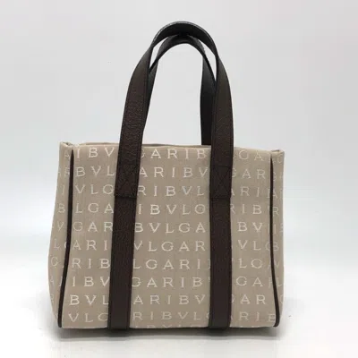 Pre-owned Bvlgari Beige Canvas Leather Handbag Tote Bag () In Sand