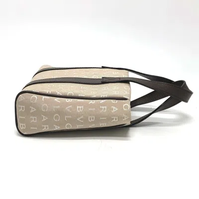 Pre-owned Bvlgari Beige Canvas Leather Handbag Tote Bag () In Sand