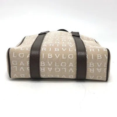 Pre-owned Bvlgari Beige Canvas Leather Handbag Tote Bag () In Sand