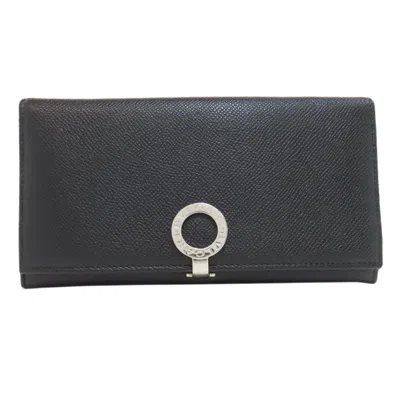 Pre-owned Bvlgari Black Leather Long Wallet (tri-fold) ()