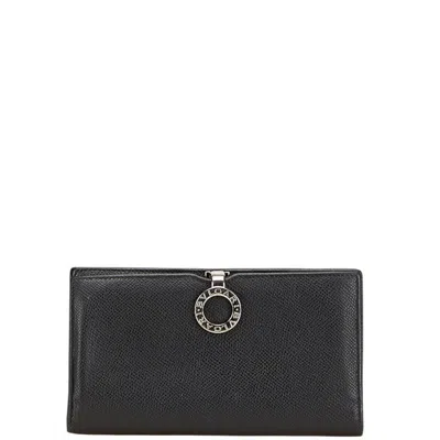 Pre-owned Bvlgari Black Leather Long Wallet (bi-fold) ()