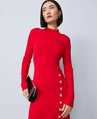 Ann Taylor Petite Ribbed Button Sweater Dress In Red