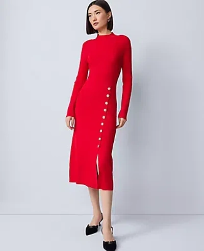 Ann Taylor Petite Ribbed Button Sweater Dress In Red