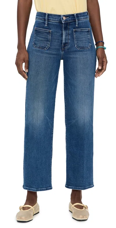 Mother 'the Maven Sneak' Blue Flared Jeans With Mid Rise And Belt Loops In Blue