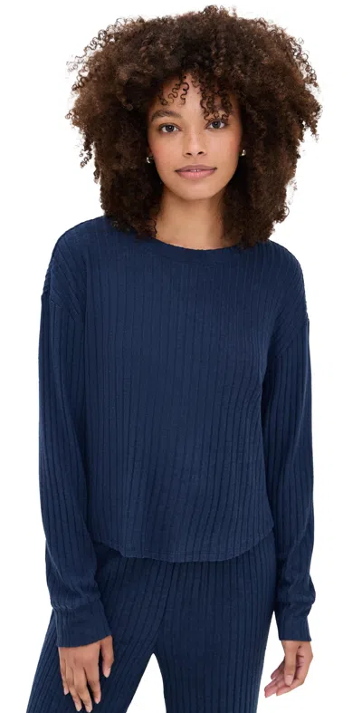 Z Supply Elfie Rib Long Sleeve Top Blue Sapphire In Blue
