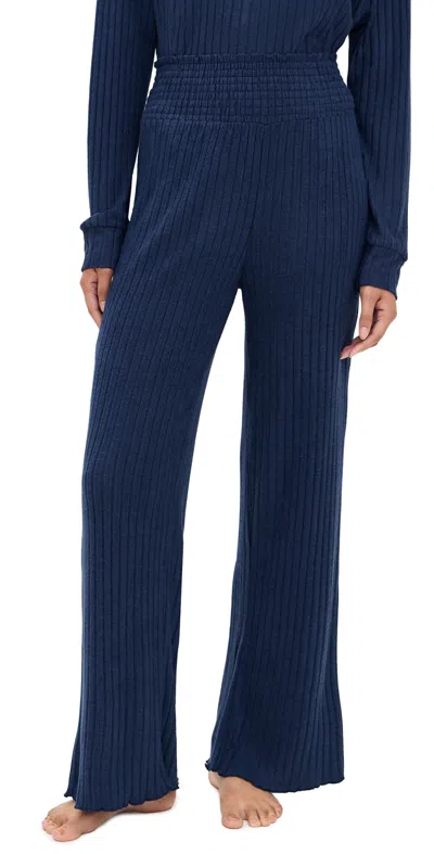 Z Supply Dawn Smocked Rib Pants Blue Sapphire In Animal Print