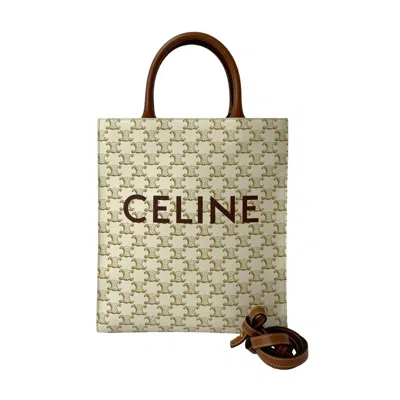 Pre-owned Celine Brown White Leather Pvc Handbag Shoulder Bag Tote Bag () In Multi