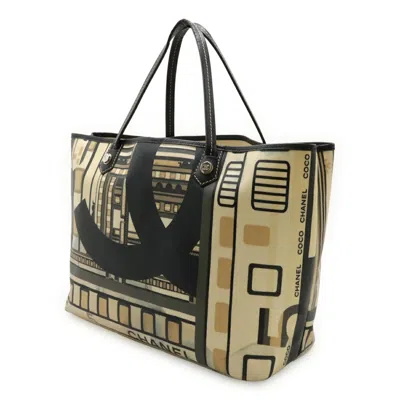 Pre-owned Chanel Beige Navy Pvc Leather Shoulder Bag Tote Bag () In Multi