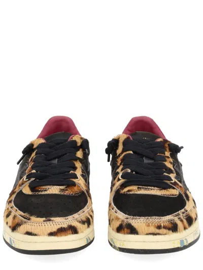 Premiata Leopard Print Low-top Sneakers With Black Suede Overlays In Multi