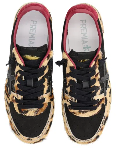 Premiata Leopard Print Low-top Sneakers With Black Suede Overlays In Multi