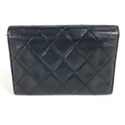 Pre-owned Chanel Black White Leather Long Wallet (bi-fold) () In Multi