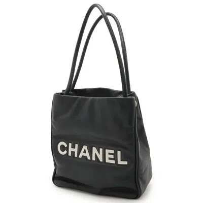 Pre-owned Chanel Black White Leather Shoulder Bag Tote Bag () In Multi